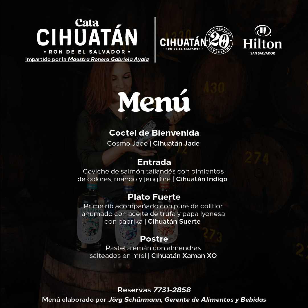 Menú Cata Ron Cihuatan Hilton San Salvador