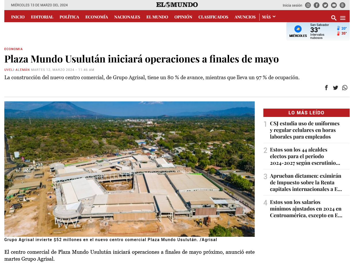 diario el mundo-Plaza Mundo Usulutan